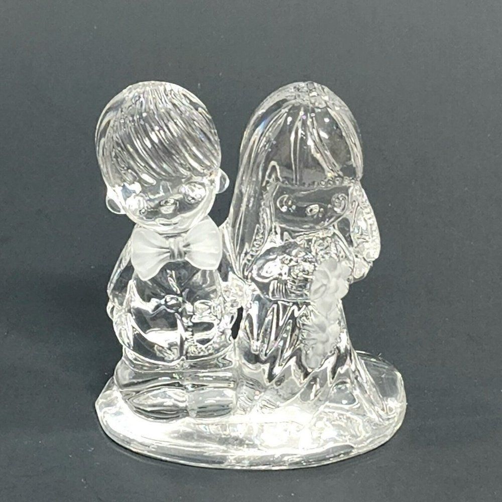 1989 Precious Moments Bride & Groom‎ Lord Bless You & Keep You Crystal Figurine